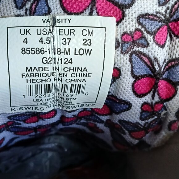 GIRLS K-SWISS SHOES WHITE W/PINK BUTTERFLY SIZE 4.5 - Picture 6 of 6